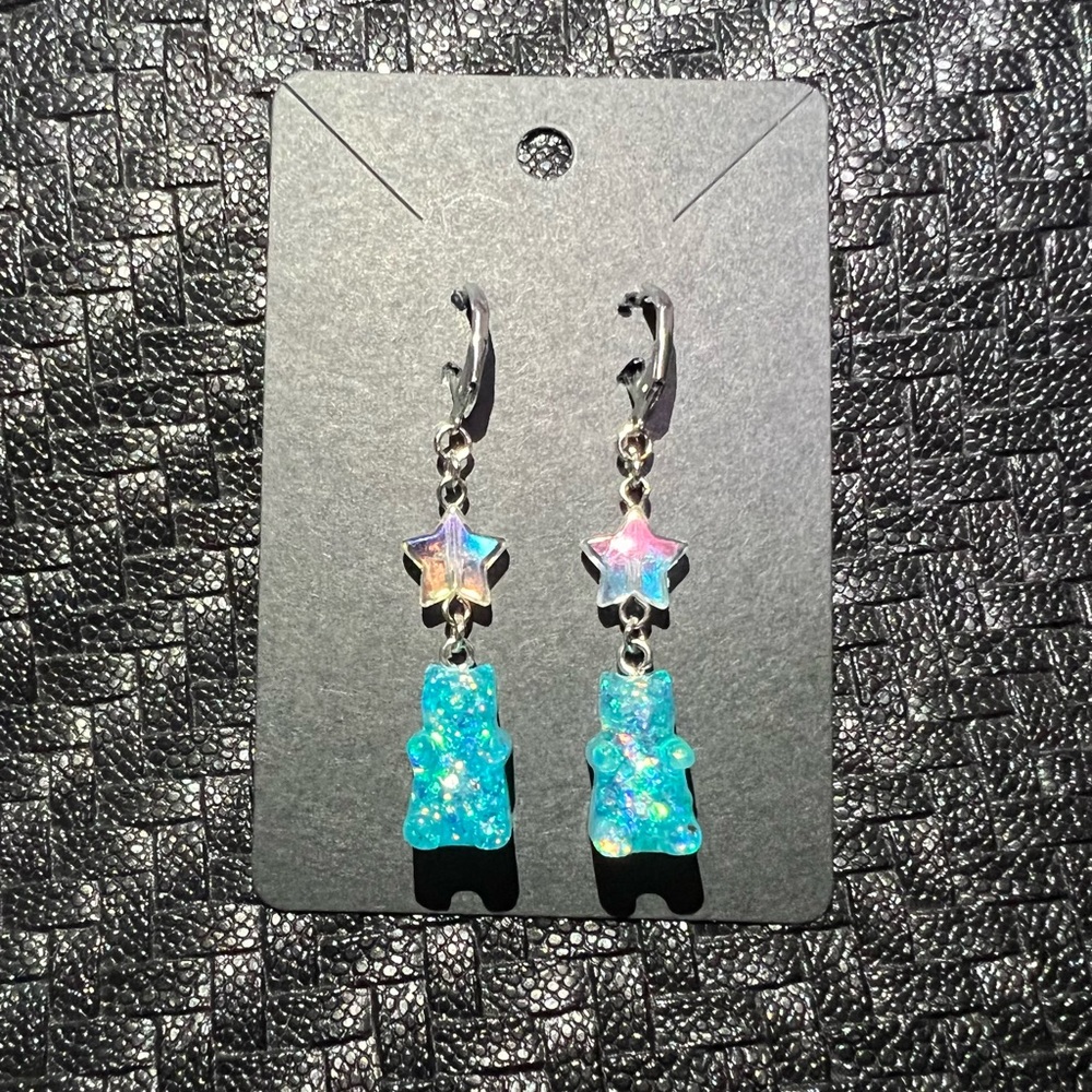 Handmade Resin Gummy Bear Dangle Earrings- Frosty Blue